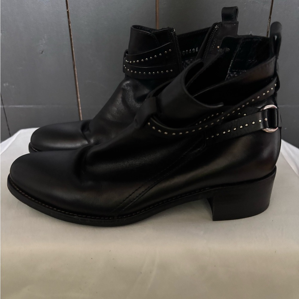 Aquatalia Black Leather Boots with Studded Detail